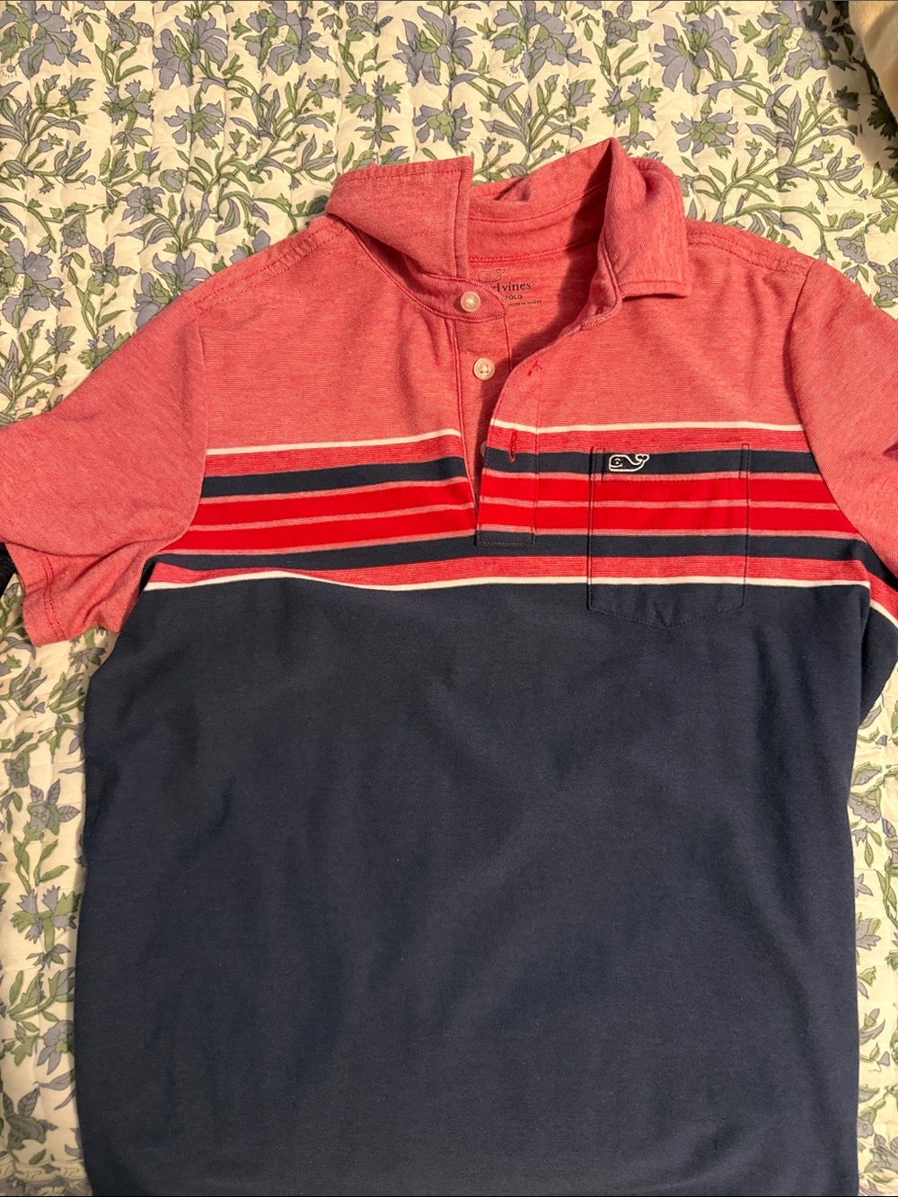 Vineyard Vines Red and Navy Horizontal Stripe Polo